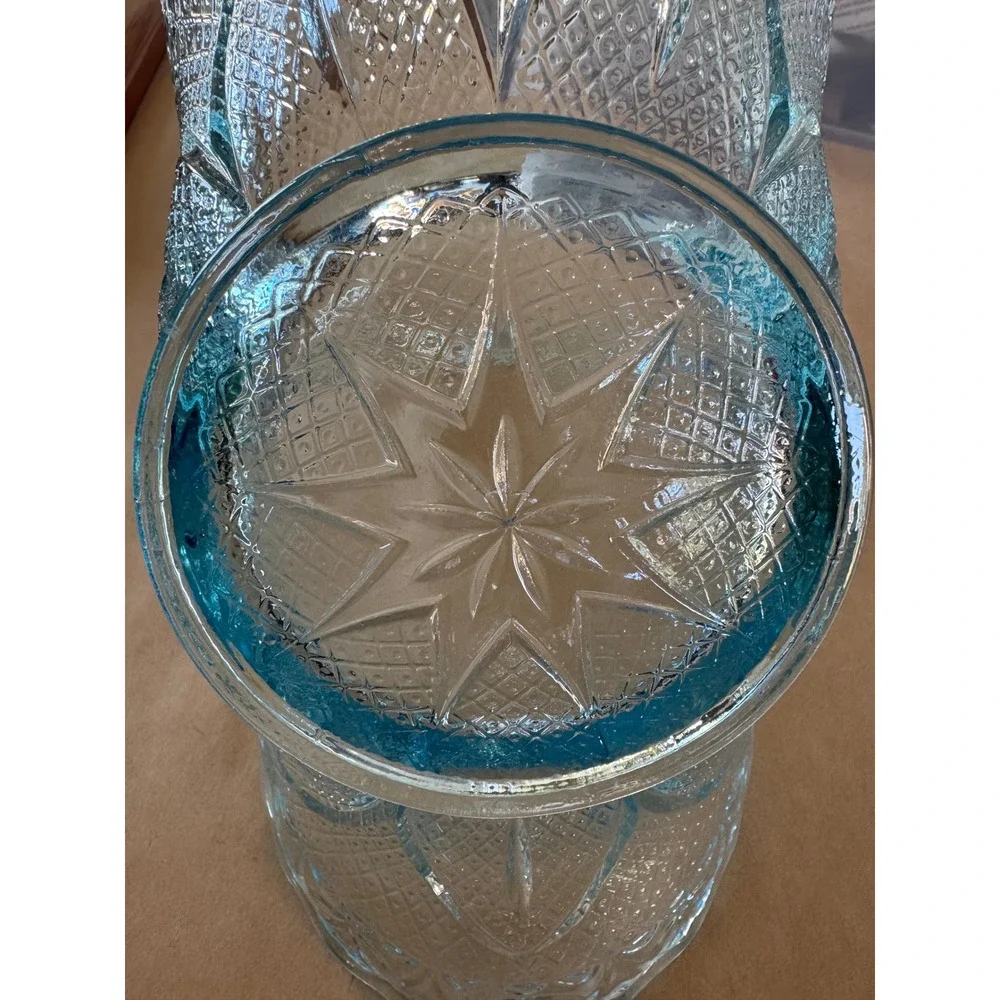 Fenton for Princess House Ice Blue Glass Basket Starburst Scalloped Vintage